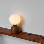 Acorn | Wood Table Lamp with Glass Globe, Small Walnut Bedside Lamp