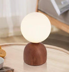 Acorn | Wood Table Lamp with Glass Globe, Small Walnut Bedside Lamp