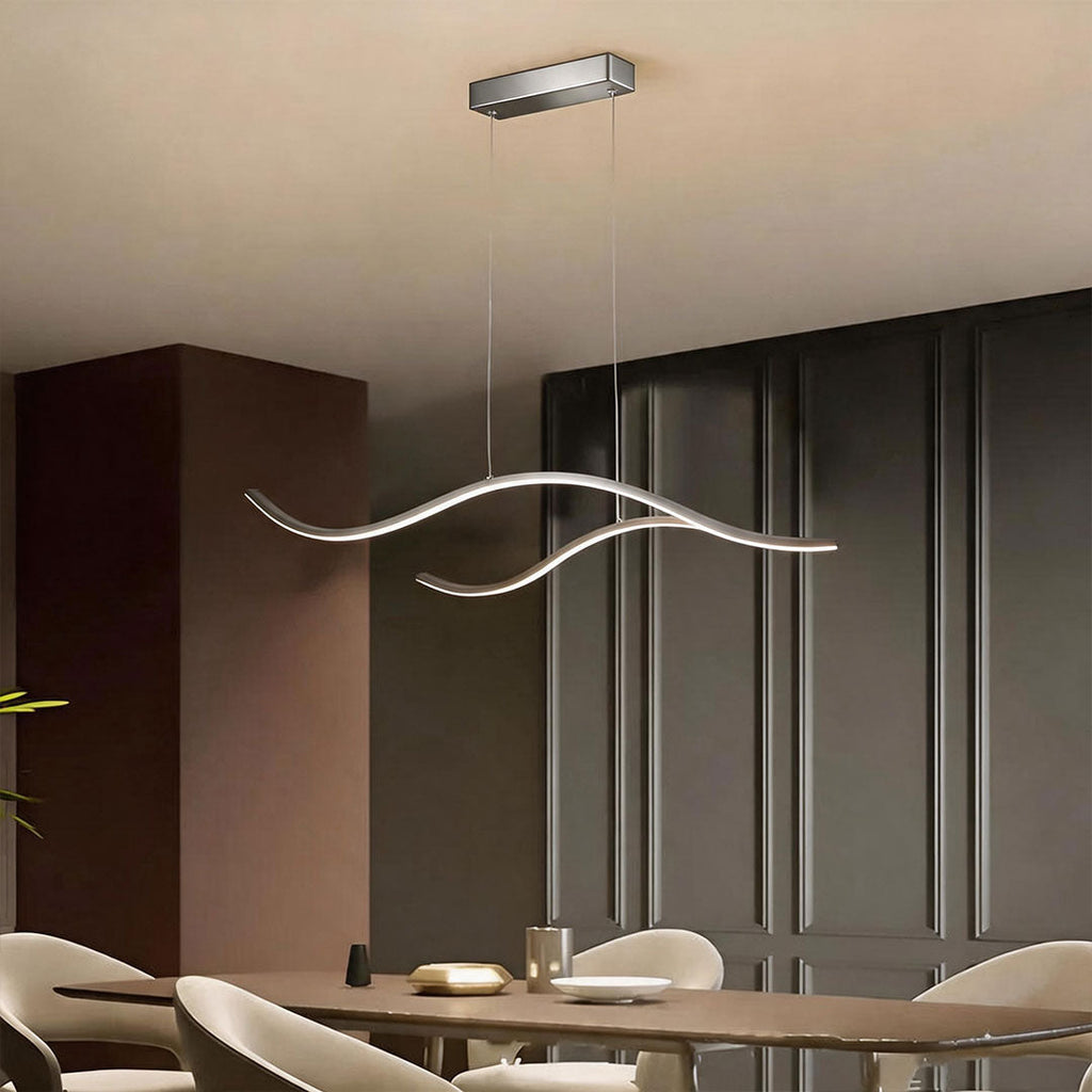Ripple | Wavy LED Pendant Light, Modern Linear Chandelier for Kitchen Island, Dimmable Hanging Light Fixture