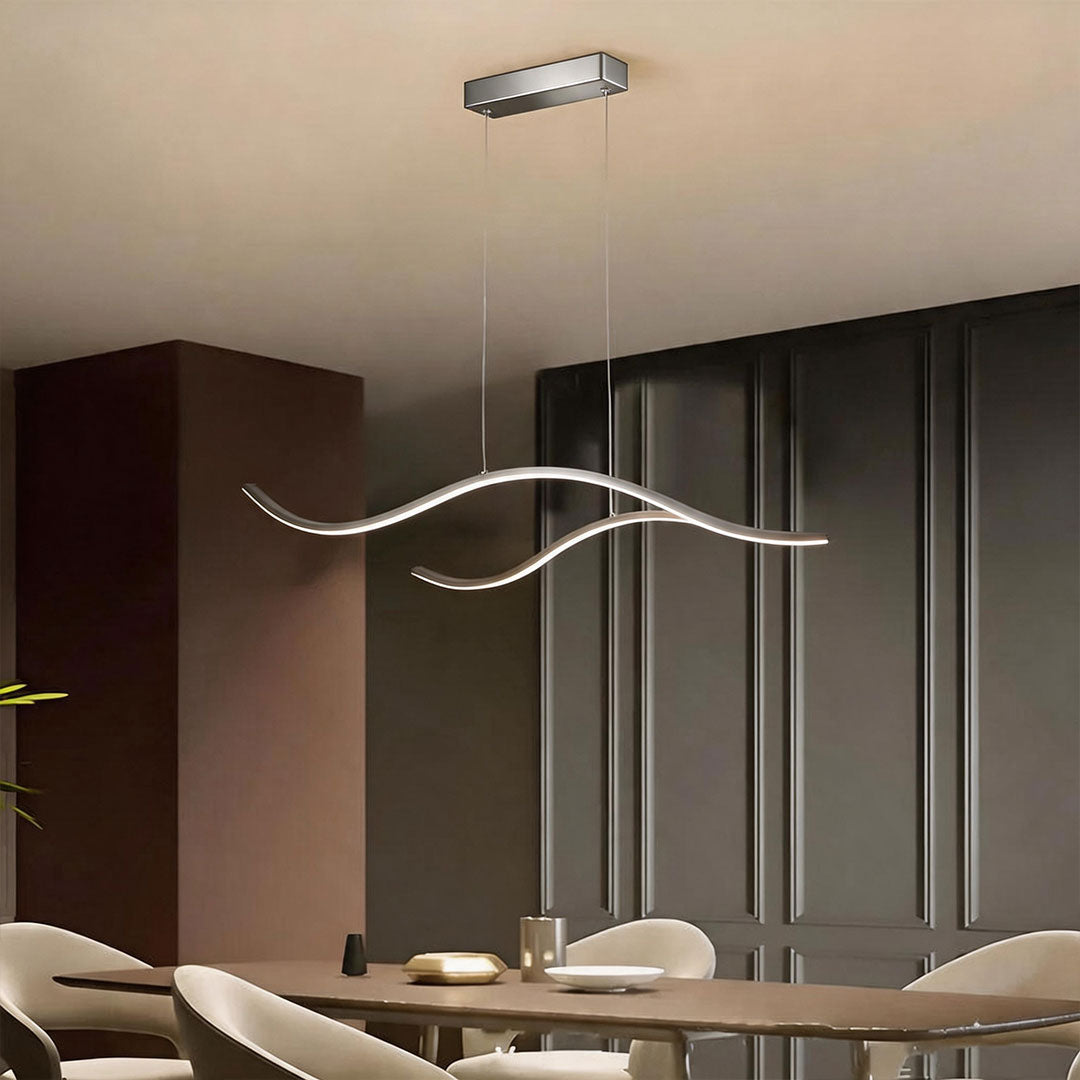 Ripple | Wavy LED Pendant Light, Modern Linear Chandelier for Kitchen Island, Dimmable Hanging Light Fixture
