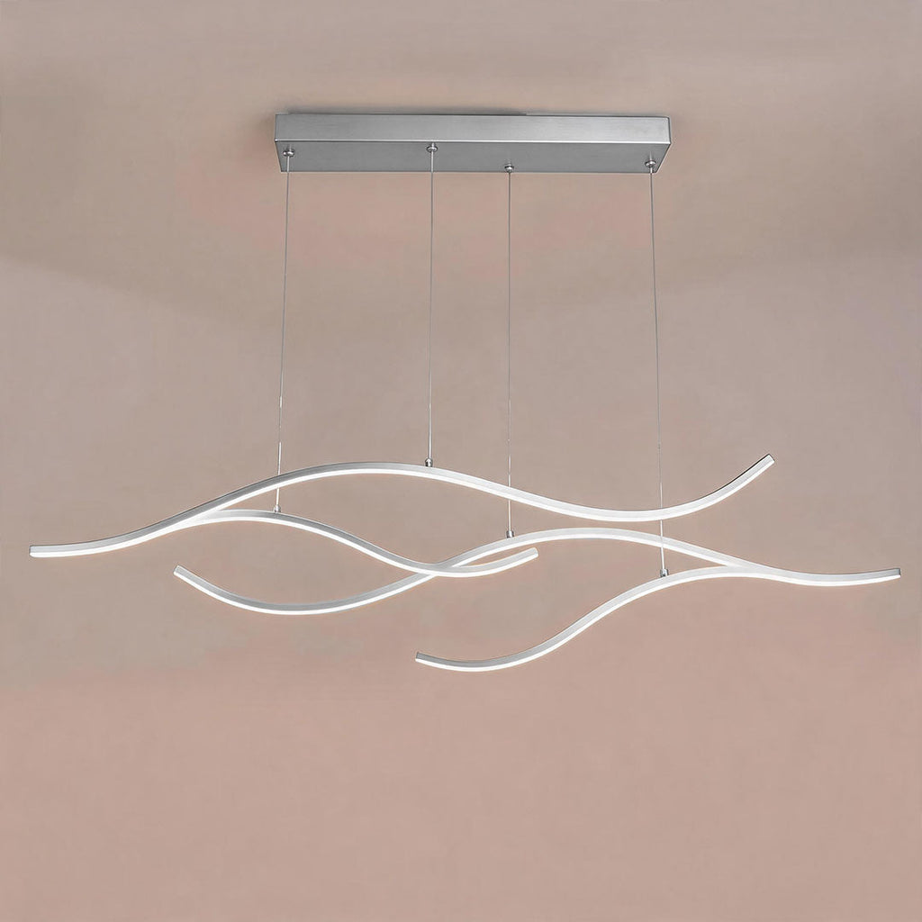 Ripple | Wavy LED Pendant Light, Modern Linear Chandelier for Kitchen Island, Dimmable Hanging Light Fixture
