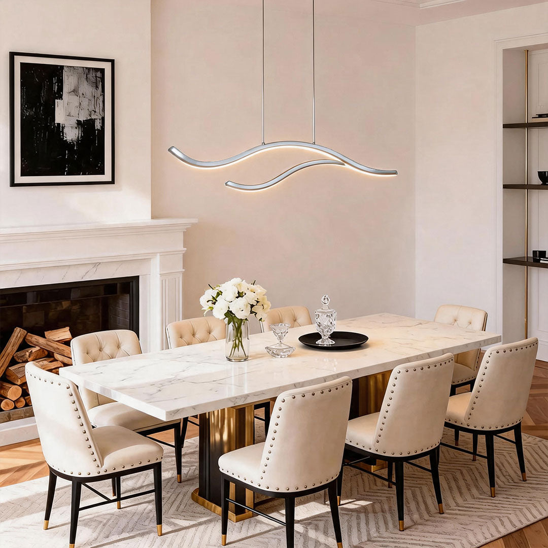 Ripple | Wavy LED Pendant Light, Modern Linear Chandelier for Kitchen Island, Dimmable Hanging Light Fixture