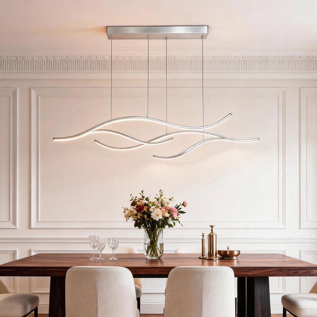Ripple | Wavy LED Pendant Light, Modern Linear Chandelier for Kitchen Island, Dimmable Hanging Light Fixture