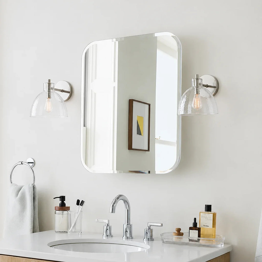 Xeno | Glass Wall Sconce, Antique Brass Bathroom Vanity Light, 1 to 3 Light Farmhouse Wall Light