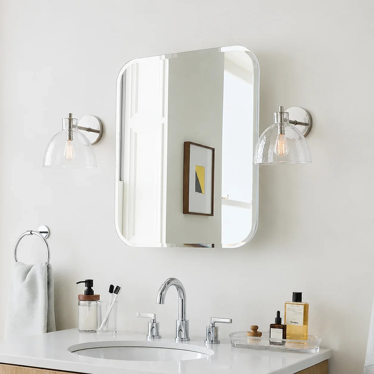 Xeno | Glass Wall Sconce, Antique Brass Bathroom Vanity Light, 1 to 3 Light Farmhouse Wall Light