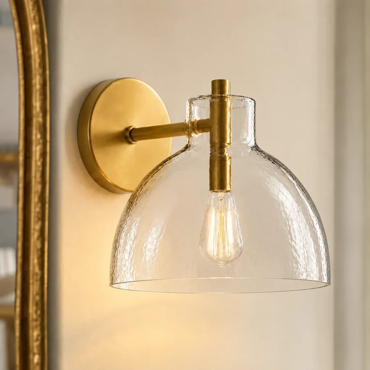 Xeno | Glass Wall Sconce, Antique Brass Bathroom Vanity Light, 1 to 3 Light Farmhouse Wall Light