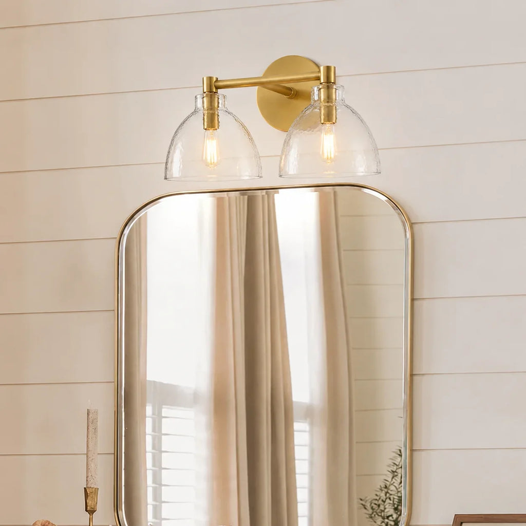 Xeno | Glass Wall Sconce, Antique Brass Bathroom Vanity Light, 1 to 3 Light Farmhouse Wall Light
