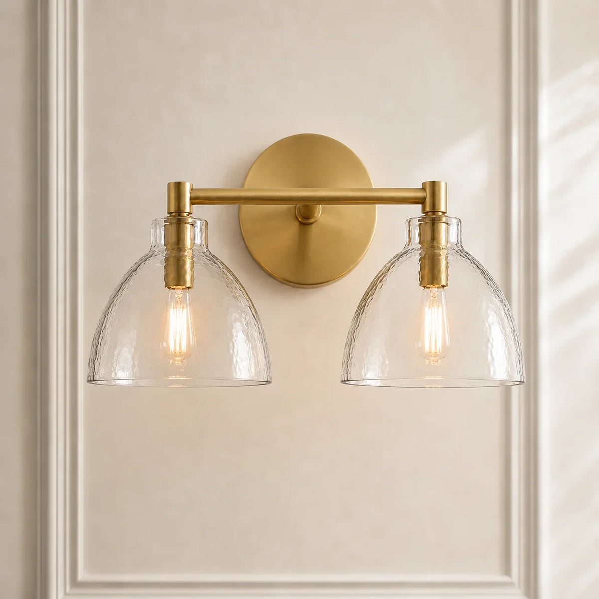 Xeno | Glass Wall Sconce, Antique Brass Bathroom Vanity Light, 1 to 3 Light Farmhouse Wall Light
