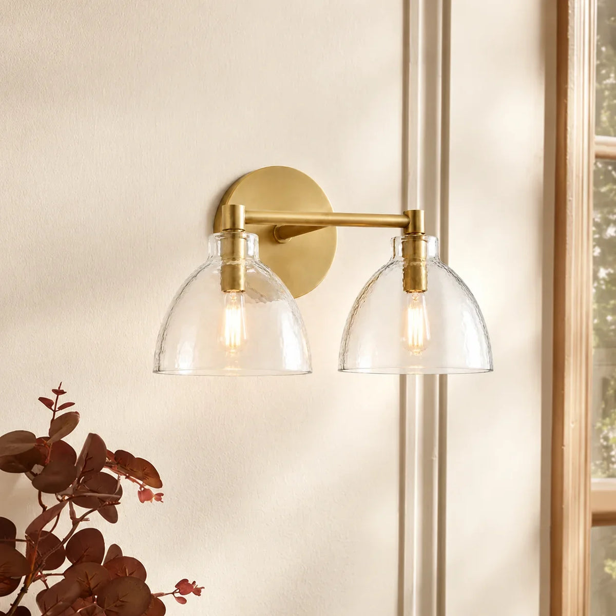 Xeno | Glass Wall Sconce, Antique Brass Bathroom Vanity Light, 1 to 3 Light Farmhouse Wall Light