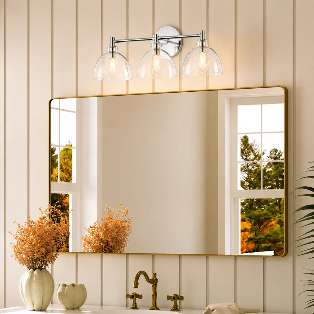 Xeno | Glass Wall Sconce, Antique Brass Bathroom Vanity Light, 1 to 3 Light Farmhouse Wall Light