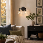 Xeno | Glass Wall Sconce, Antique Brass Bathroom Vanity Light, 1 to 3 Light Farmhouse Wall Light