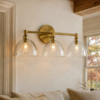 Xeno | Glass Wall Sconce, Antique Brass Bathroom Vanity Light, 1 to 3 Light Farmhouse Wall Light