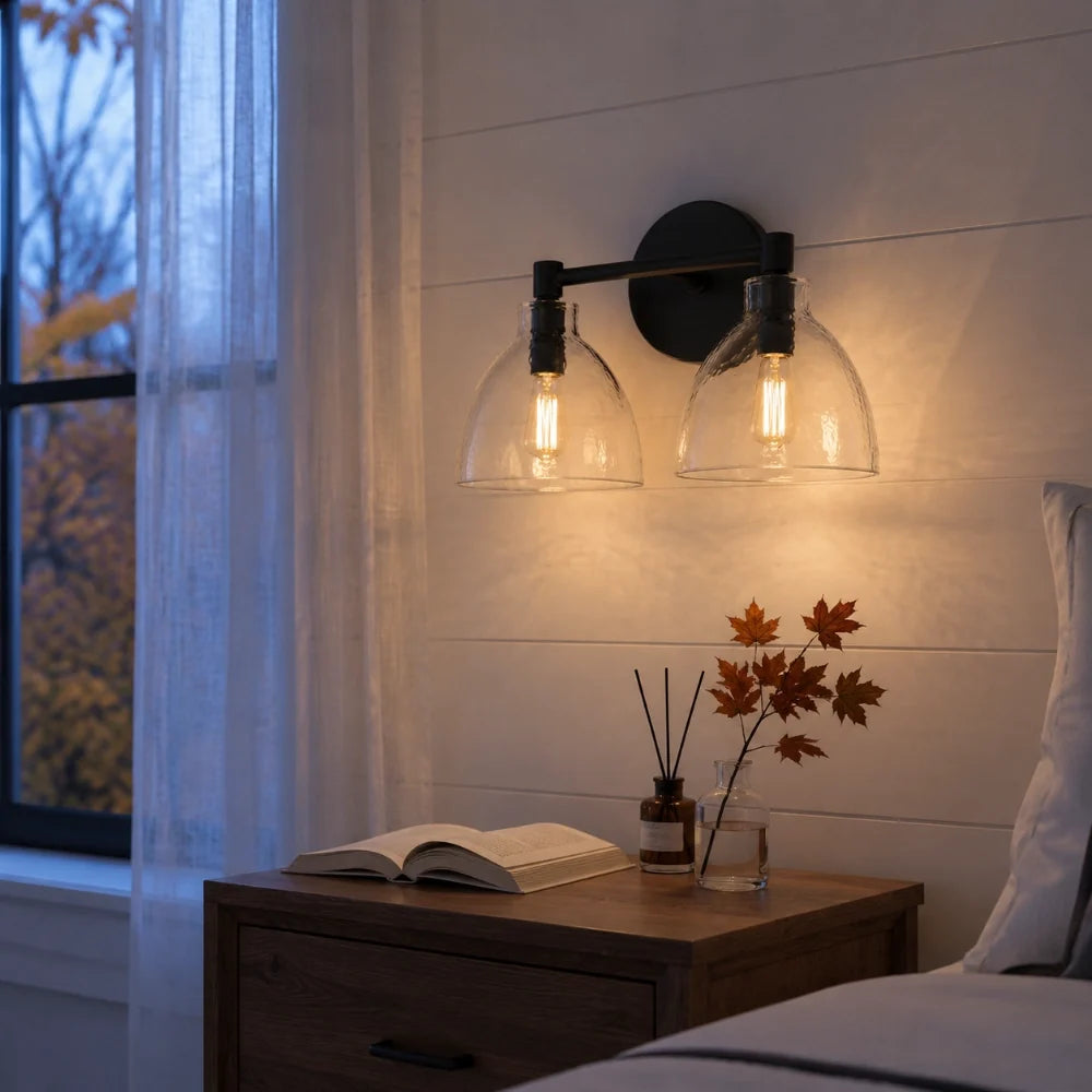 Xeno | Glass Wall Sconce, Antique Brass Bathroom Vanity Light, 1 to 3 Light Farmhouse Wall Light