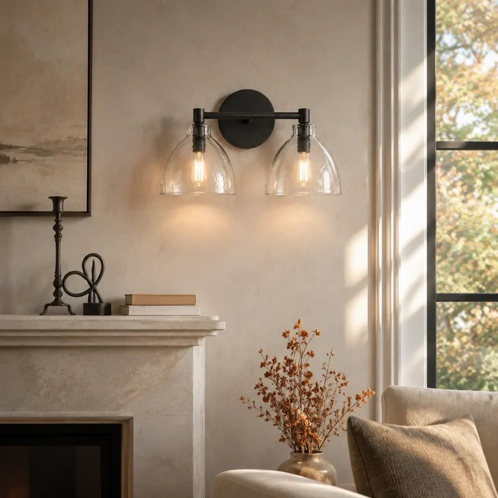 Xeno | Glass Wall Sconce, Antique Brass Bathroom Vanity Light, 1 to 3 Light Farmhouse Wall Light