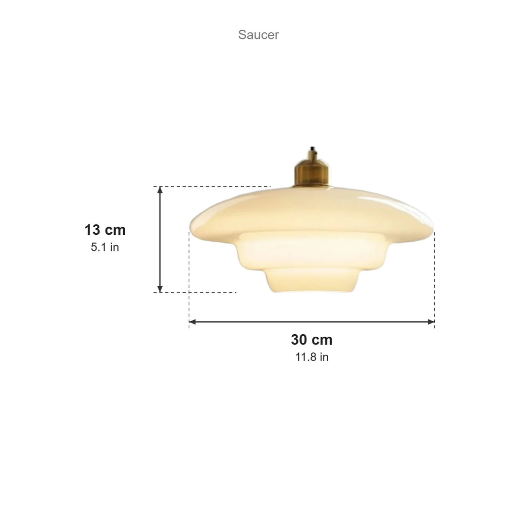 Alba Saucer glass pendant dimensions: 30 cm (11.8 in) wide, 13 cm (5.1 in) tall