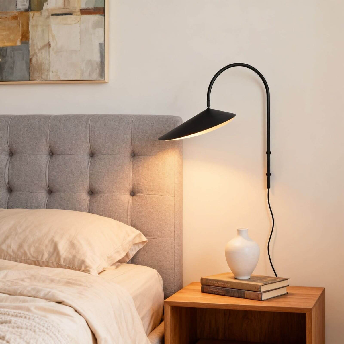 Calla | Plug In Wall Sconce, Large Sculptural Wall Lamp in Black or Beige