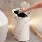 Vena | Marble Trash Can with Lid, Slim Oval Bathroom Wastebasket, Modern Kitchen and Office Bin