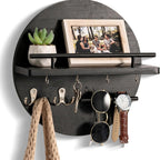 Hoop | Round Key Holder for Wall with Shelf, Wooden Entryway Organizer with Hooks, Modern Key Rack