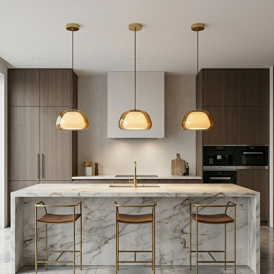 Jelly | Milk Glass Pendant Light, Japandi Hanging Lamp, Glass Dome Ceiling Light for Kitchen Island