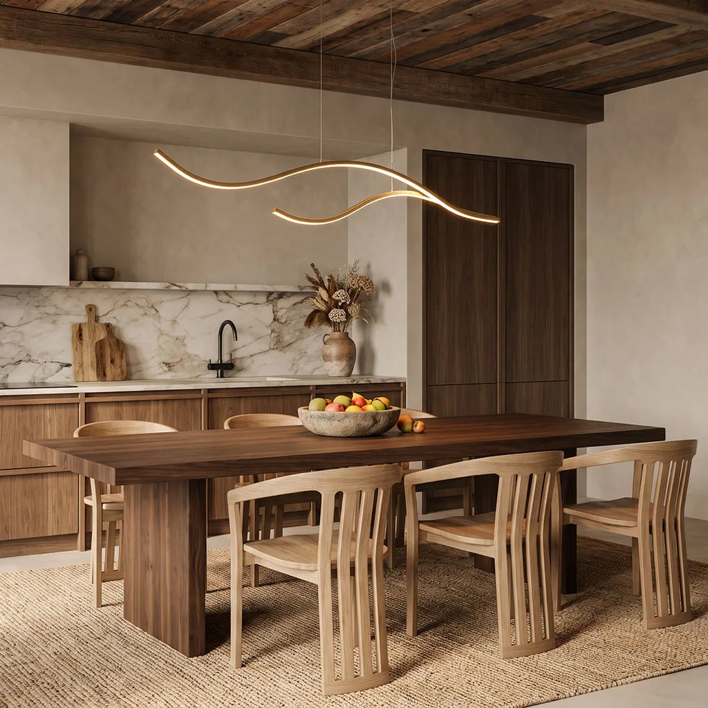 Ripple | Wavy LED Pendant Light, Modern Linear Chandelier for Kitchen Island, Dimmable Hanging Light Fixture
