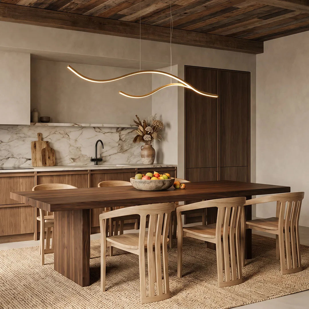 Ripple | Wavy LED Pendant Light, Modern Linear Chandelier for Kitchen Island, Dimmable Hanging Light Fixture