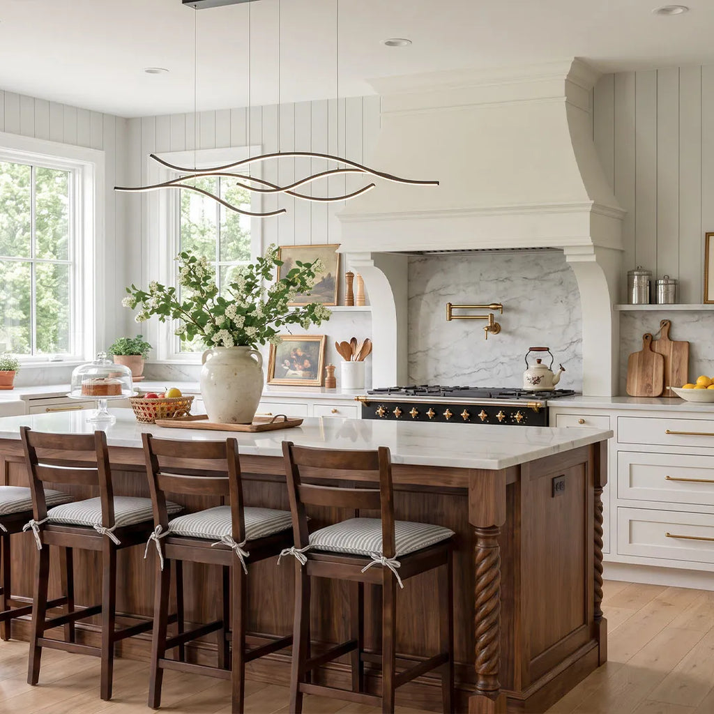 Ripple | Wavy LED Pendant Light, Modern Linear Chandelier for Kitchen Island, Dimmable Hanging Light Fixture