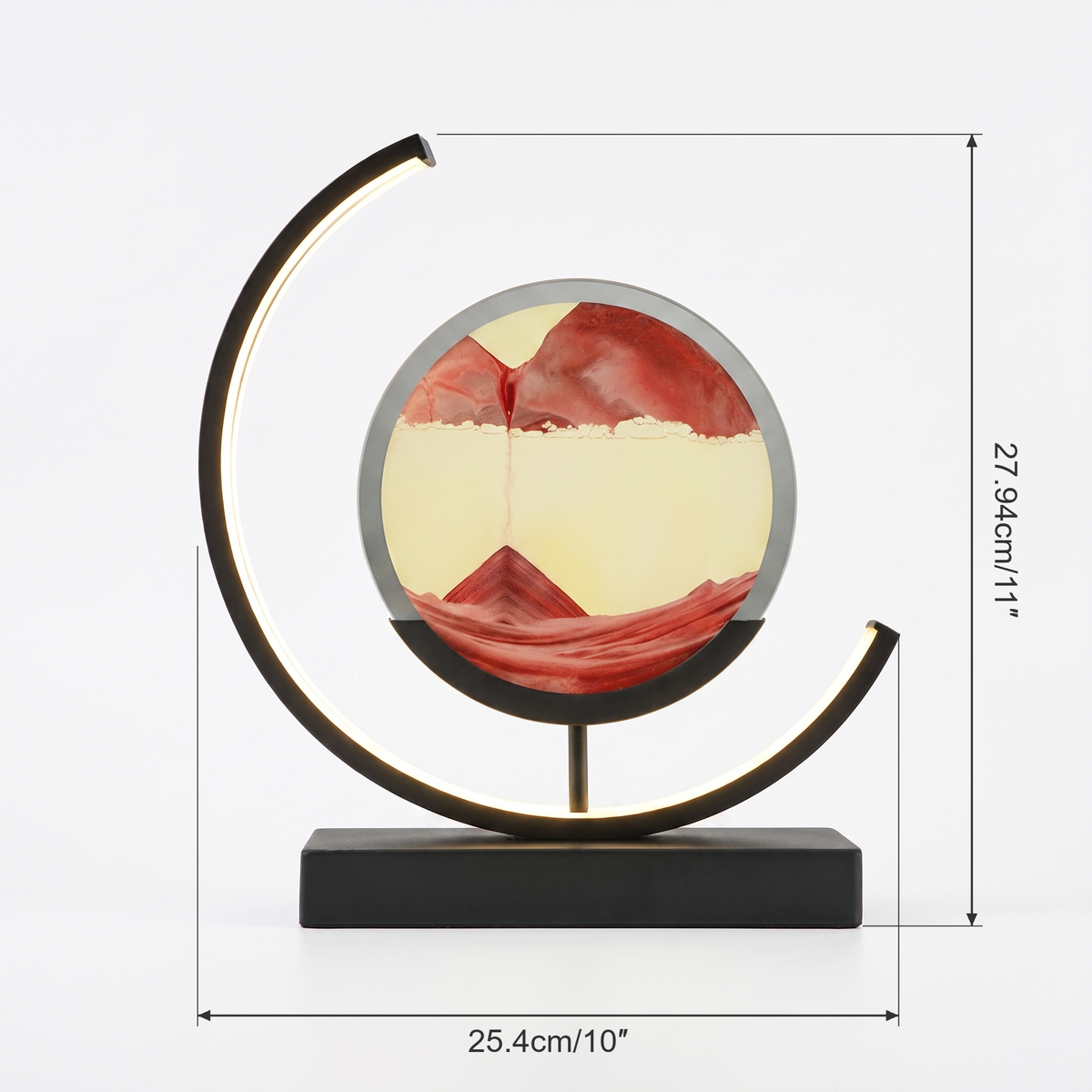 Dune sand art lamp dimensions: 25.4 cm (10 in) wide, 27.94 cm (11 in) high
