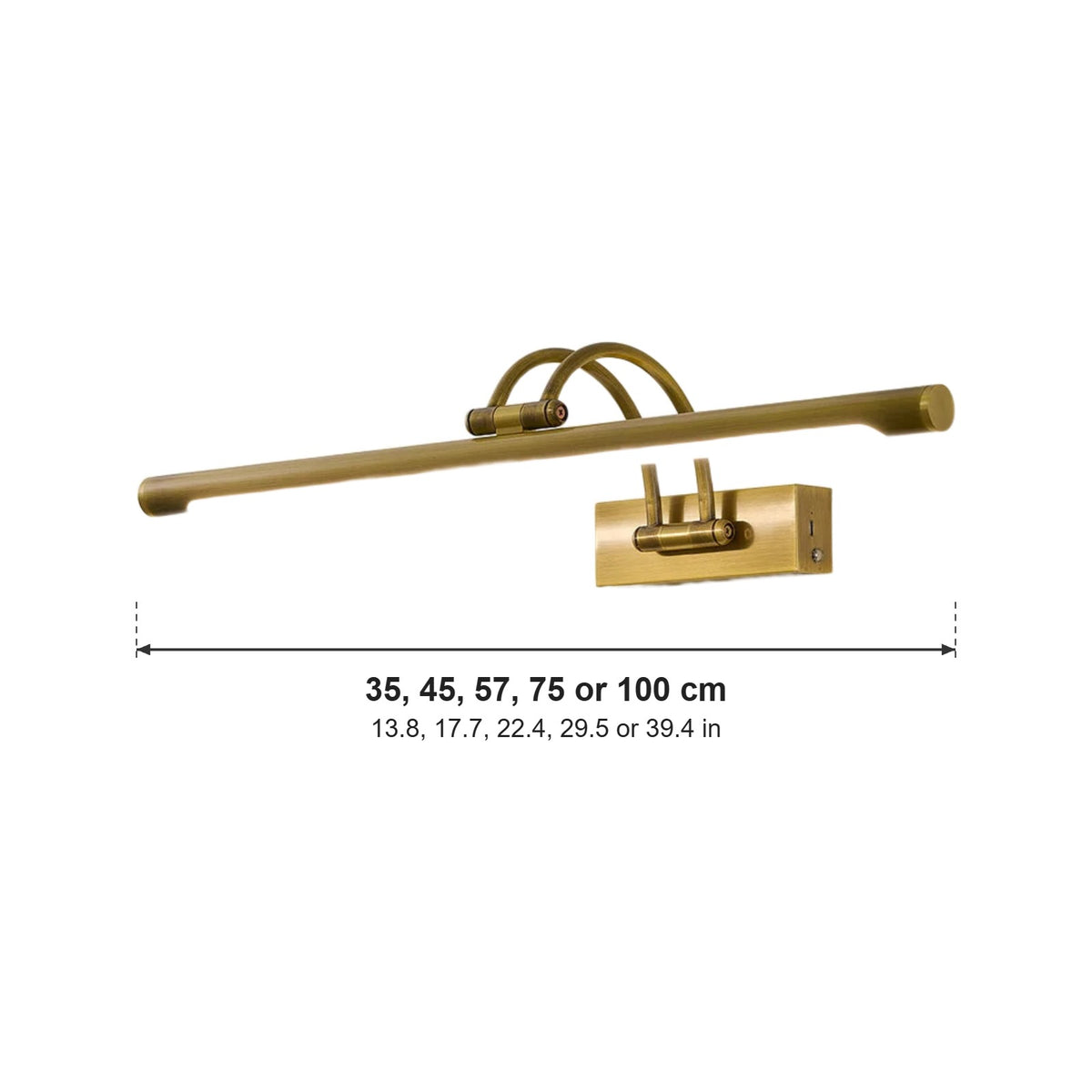 Easel picture light lengths, 35, 45, 57, 75 or 100cm