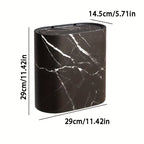 Vena | Marble Trash Can with Lid, Slim Oval Bathroom Wastebasket, Modern Kitchen and Office Bin