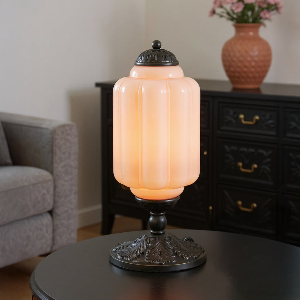 Lumi | Ribbed Glass Table Lamp, French Vintage Bedside Lamp with Brass Base, Milk Glass Desk Lamp