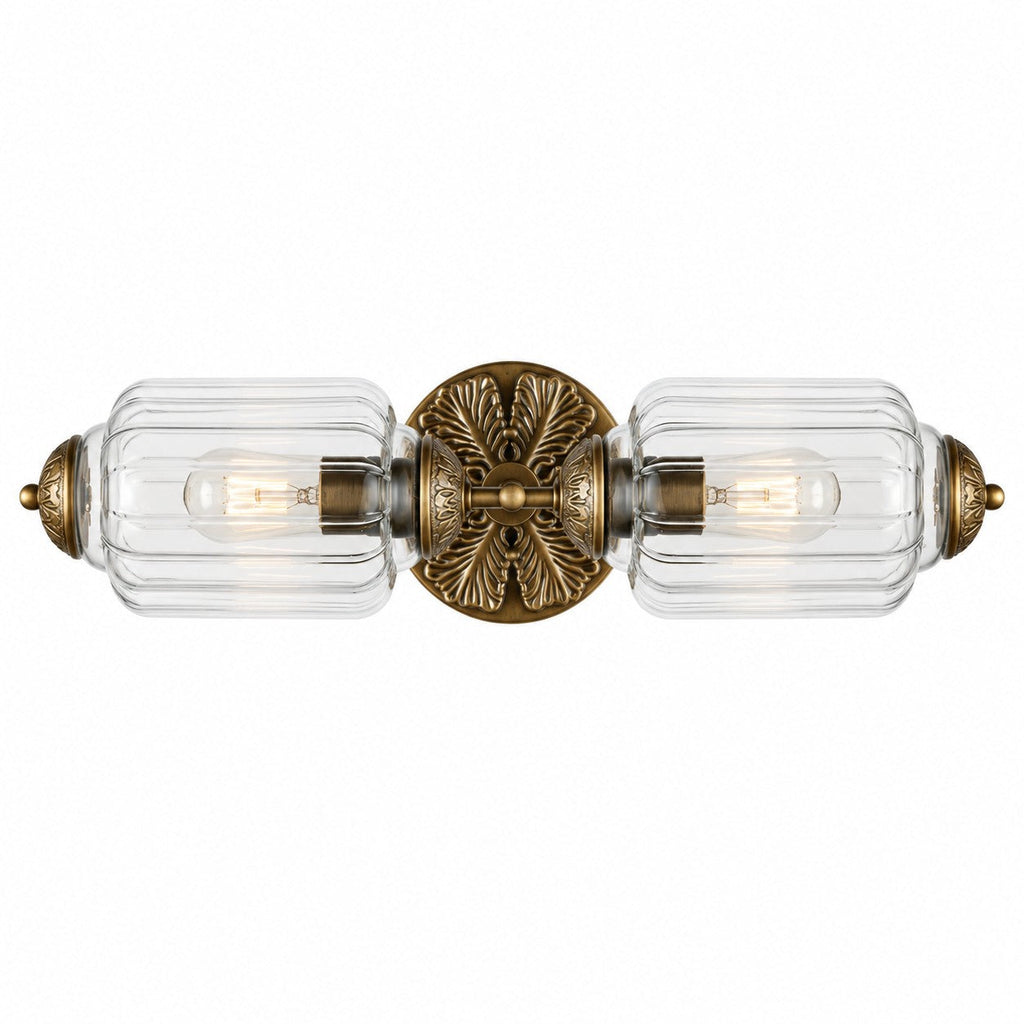 Deauville | Art Deco Vanity Light, 2 Light Milk Glass Bathroom Light Fixture, Vintage Brass Wall Light