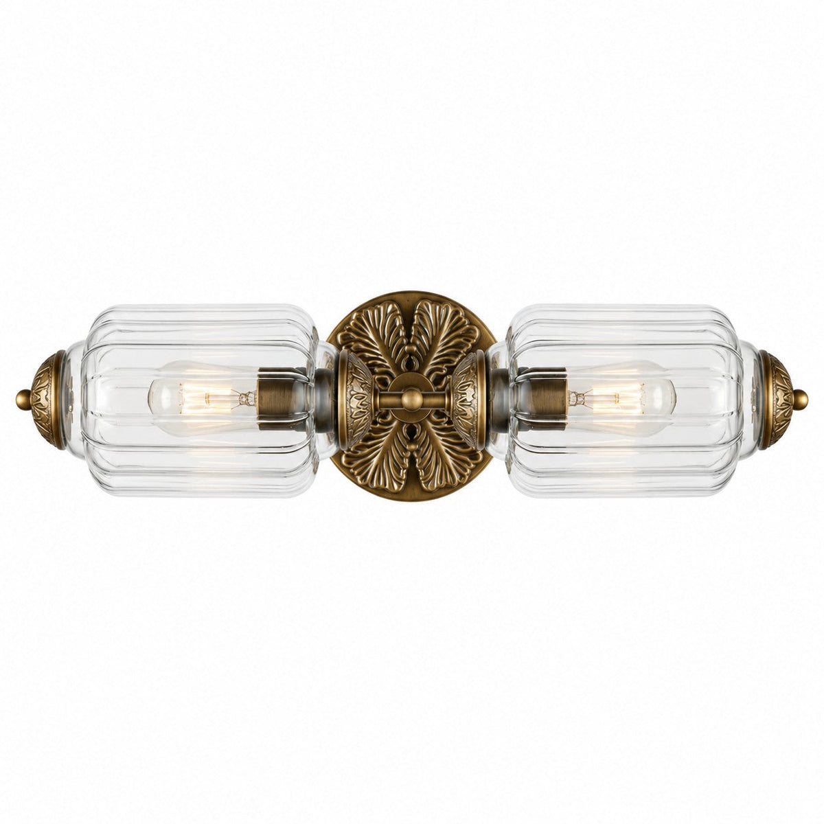 Deauville | Art Deco Vanity Light, 2 Light Milk Glass Bathroom Light Fixture, Vintage Brass Wall Light