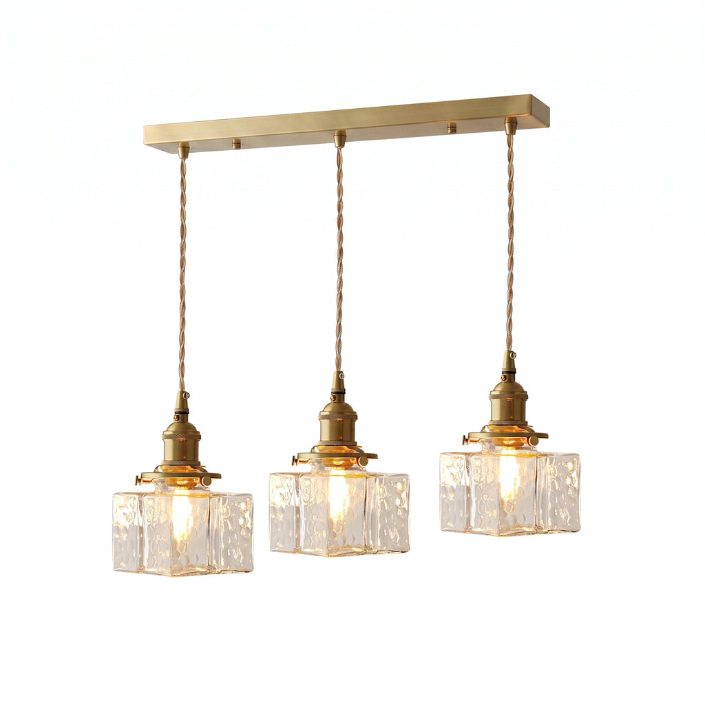Jewel | Hammered Glass Brass Pendant Light, Mini Kitchen Island Lamp for Dining Room and Entryway