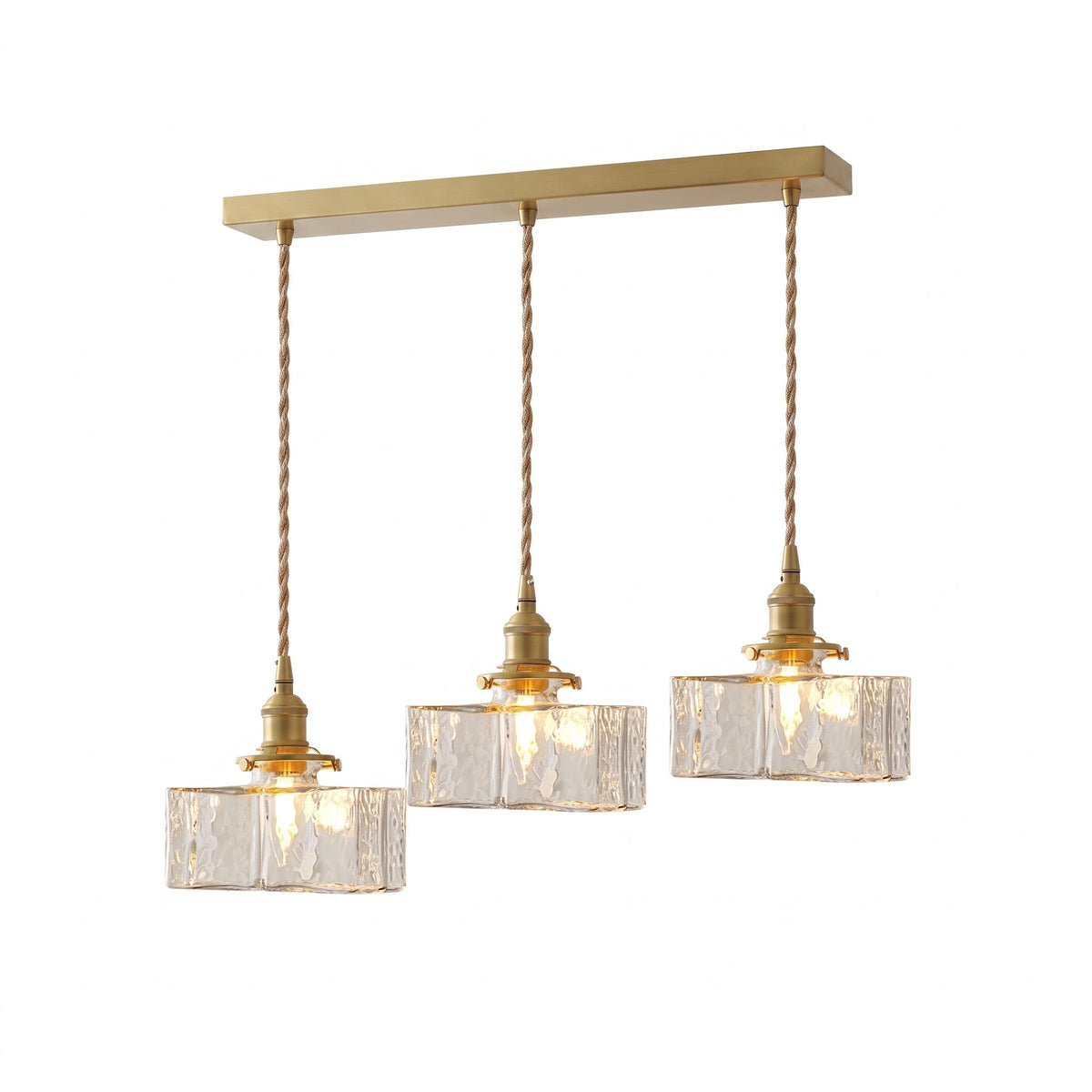Jewel | Hammered Glass Brass Pendant Light, Mini Kitchen Island Lamp for Dining Room and Entryway