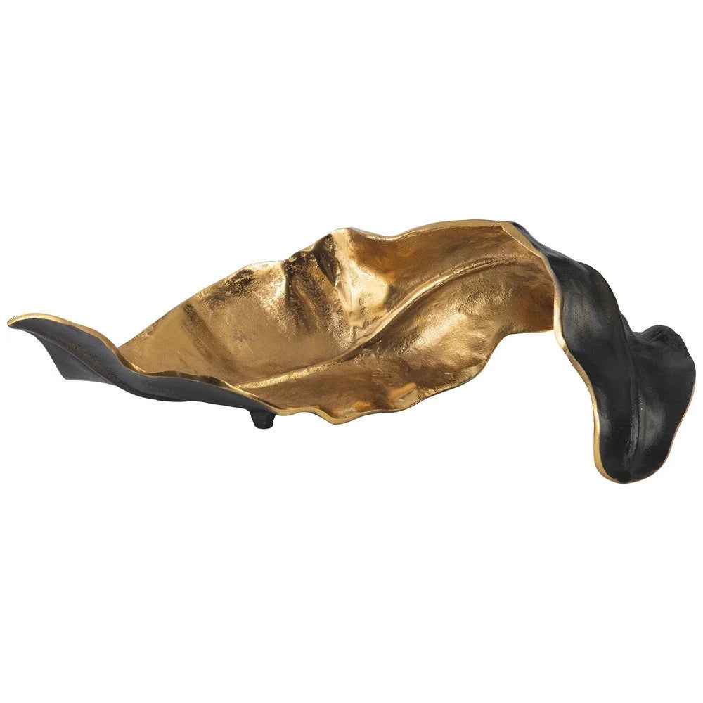Fern | Cast Aluminium Twisted Leaf Tray in Antique Gold and Matte Black for Consoles and Coffee Tables