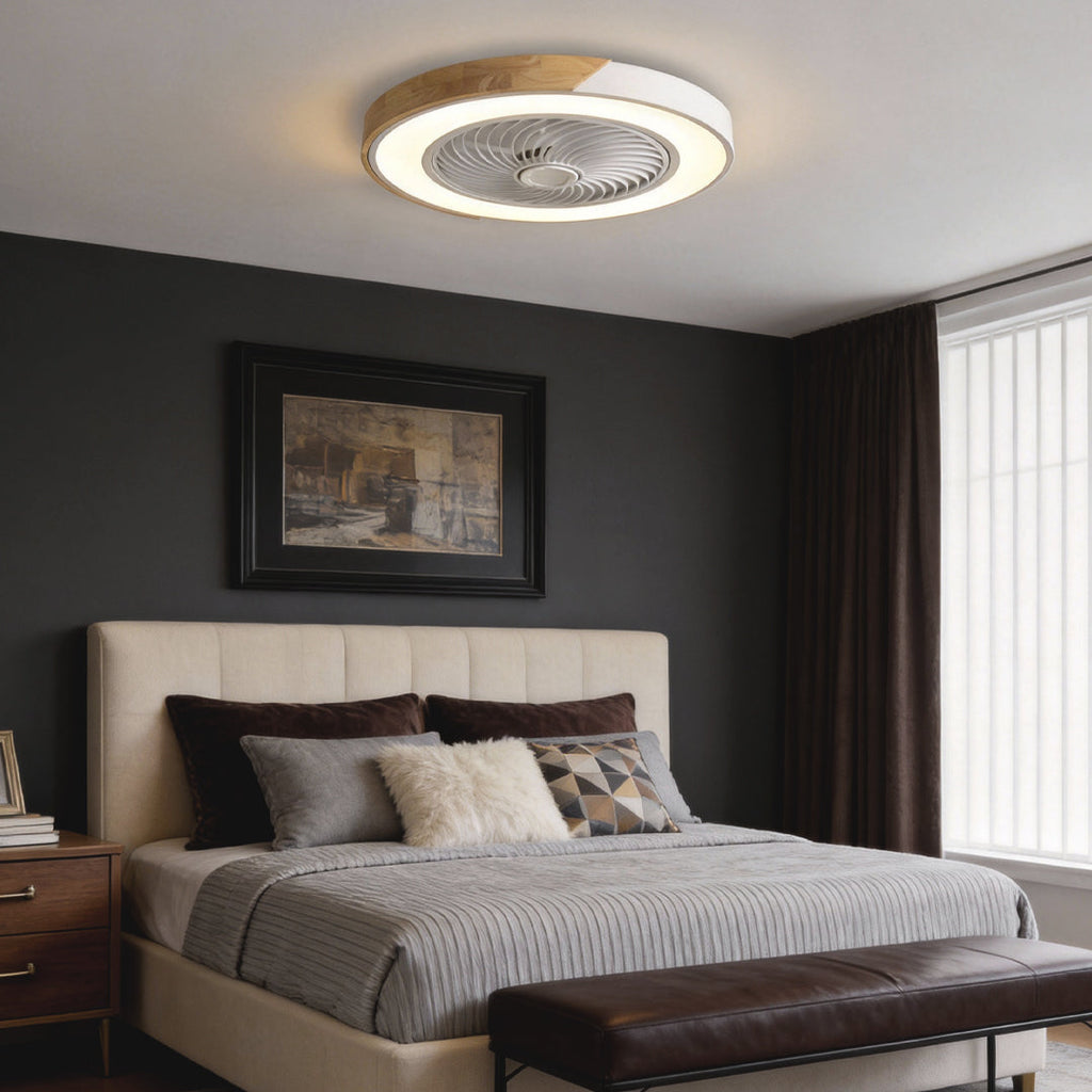Bladeless | Flush Mount Ceiling Fan with Light and Remote, Low Profile Dimmable LED Fan for Bedroom