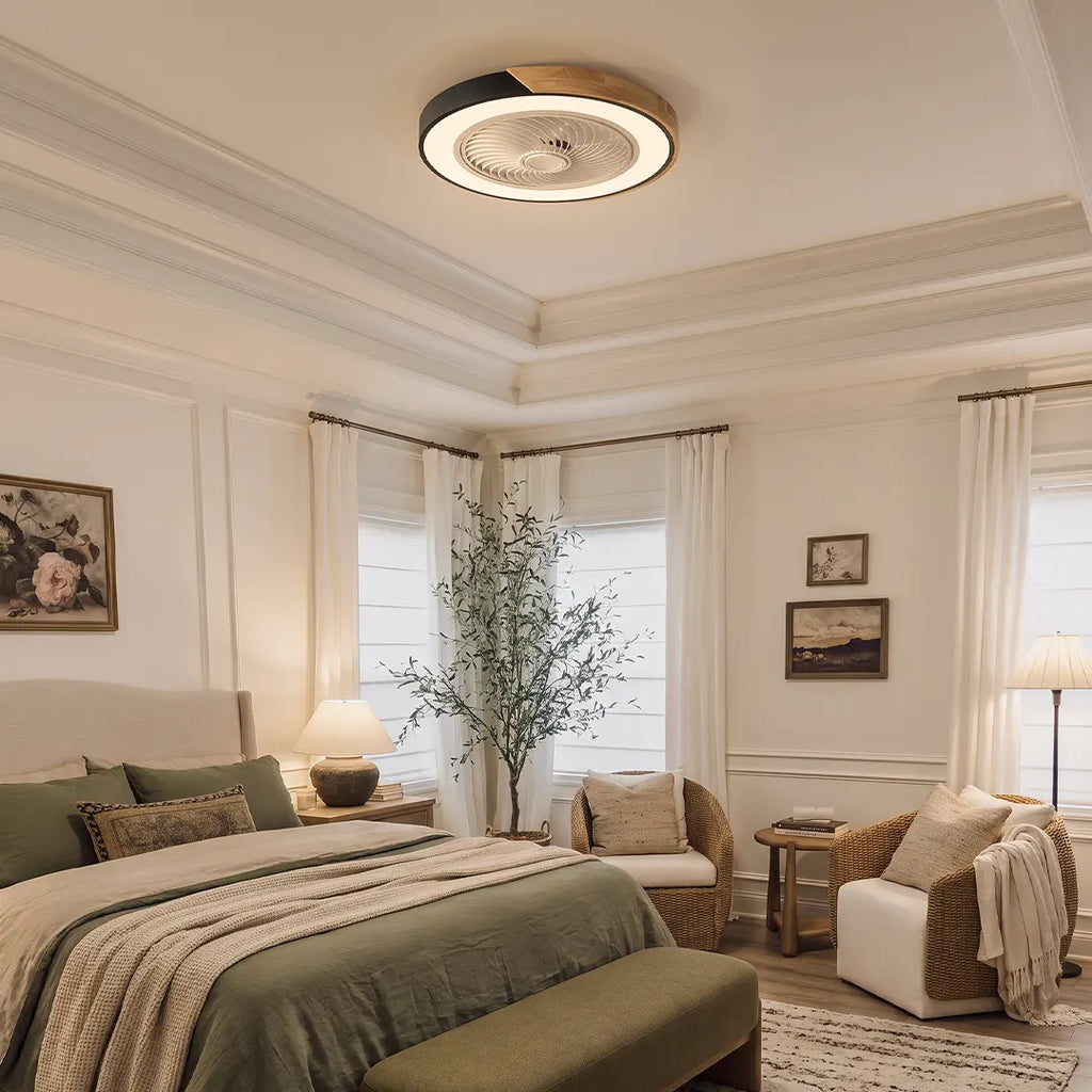 Bladeless | Flush Mount Ceiling Fan with Light and Remote, Low Profile Dimmable LED Fan for Bedroom