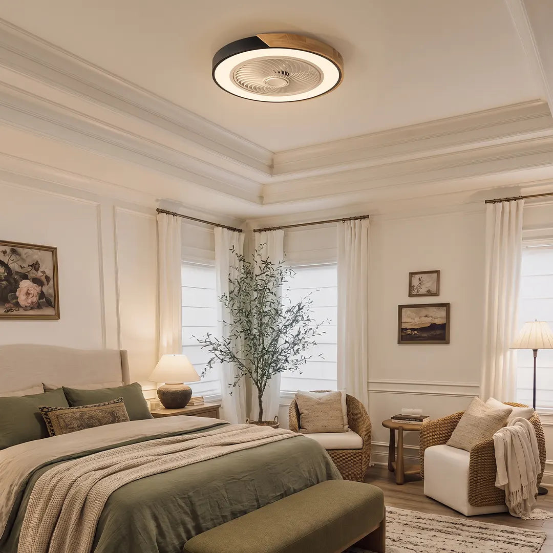 Bladeless | Flush Mount Ceiling Fan with Light and Remote, Low Profile Dimmable LED Fan for Bedroom