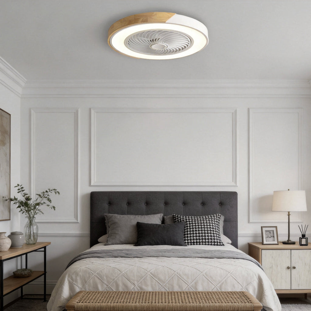 Bladeless | Flush Mount Ceiling Fan with Light and Remote, Low Profile Dimmable LED Fan for Bedroom