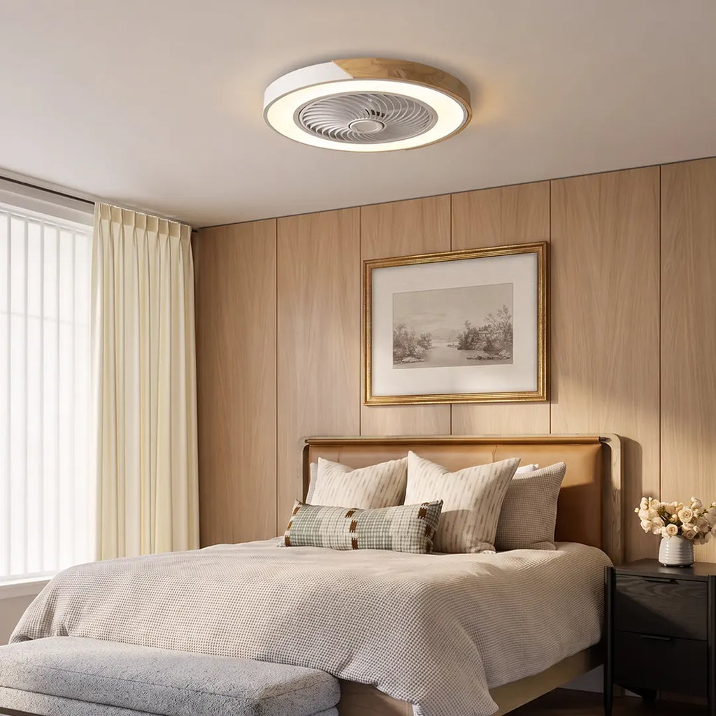 Bladeless | Flush Mount Ceiling Fan with Light and Remote, Low Profile Dimmable LED Fan for Bedroom