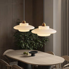 Alba | Milk Glass Pendant Light, Tiered White Glass Hanging Lamp with Brass, Mid Century Dining Light