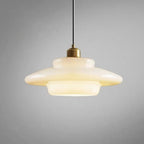 Alba | Milk Glass Pendant Light, Tiered White Glass Hanging Lamp with Brass, Mid Century Dining Light