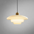 Alba | Milk Glass Pendant Light, Tiered White Glass Hanging Lamp with Brass, Mid Century Dining Light