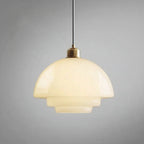 Alba | Milk Glass Pendant Light, Tiered White Glass Hanging Lamp with Brass, Mid Century Dining Light
