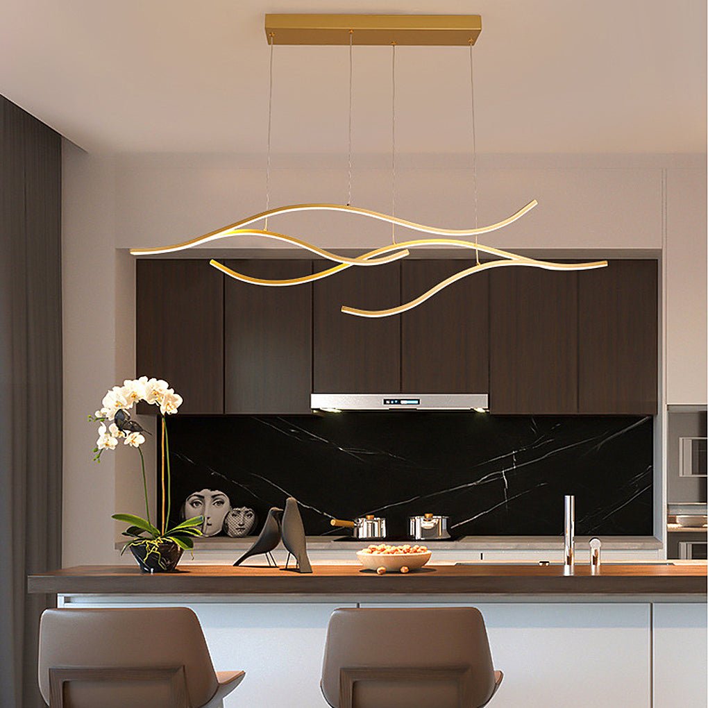 Ripple | Wavy LED Pendant Light, Modern Linear Chandelier for Kitchen Island, Dimmable Hanging Light Fixture