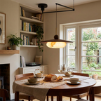 Swing Arm | Walnut Pendant Light, Mid Century Dimmable LED Hanging Lamp, Offset Dining Table Light