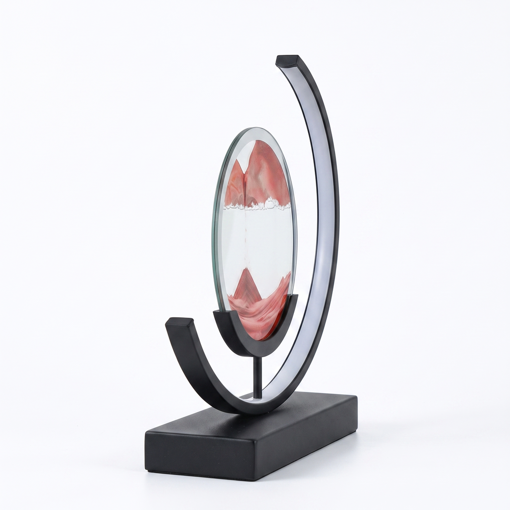 Side view of the Dune sand lamp showing the depth of the glass disc and its frame