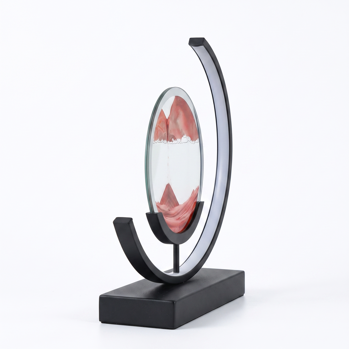 Side view of the Dune sand lamp showing the depth of the glass disc and its frame