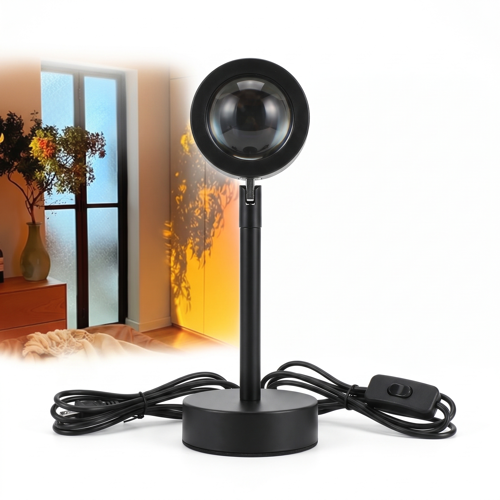 Ember sunset projection lamp, front view on a white background