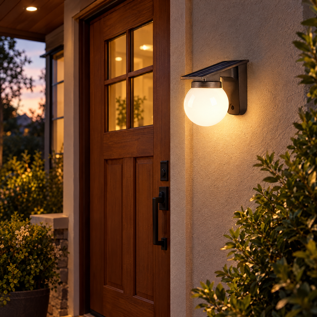 Solar | Globe Wall Light, Outdoor Solar Powered LED Wall Lamp, Dusk to Dawn Waterproof Porch Light